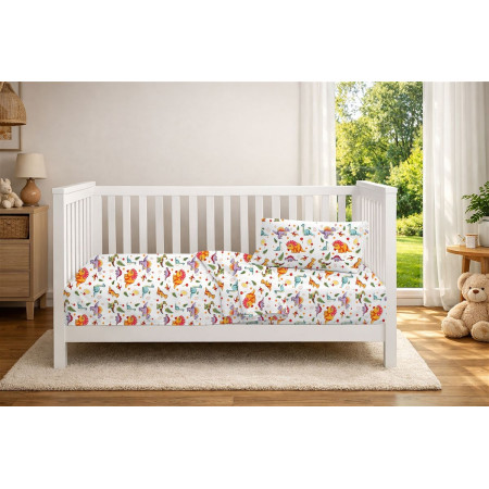 Σεντόνια Εμπριμέ Σετ 3 τεμ bebe Dinosaur 520 120x160 White-Orange 100% Cotton