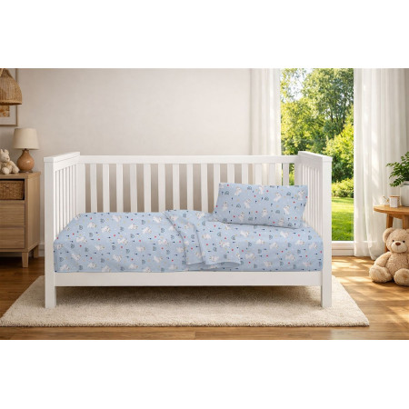 Σεντόνια Εμπριμέ Σετ 3 τεμ bebe Rabbit Garden 584 120X160 Sky Blue 100% Cotton