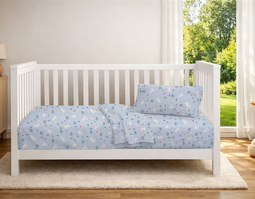 Σεντόνια Εμπριμέ Σετ 3 τεμ bebe Rabbit Garden 584 120X160 Sky Blue 100% Cotton