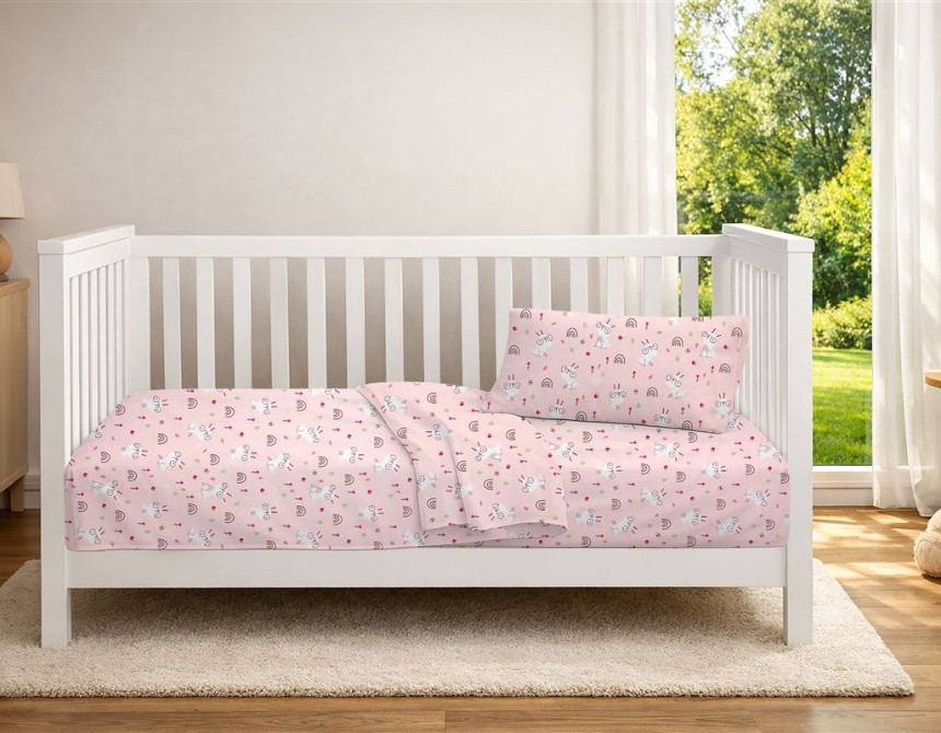 Σεντόνια Εμπριμέ Σετ 3 τεμ bebe Rabbit Garden 585 120X160 Pink 100% Cotton