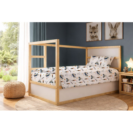 Σεντόνια Εμπριμέ Σετ 3 τεμ kids Animal Grand Prix 589 160X240 White-Blue 100% Cotton