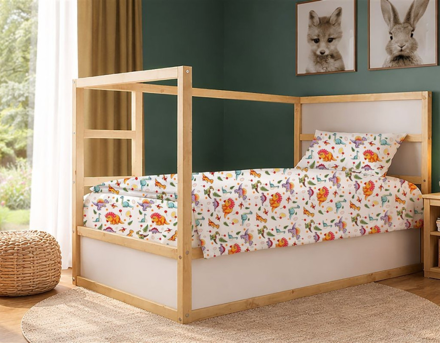 Σεντόνια Εμπριμέ Σετ 3 τεμ kids Dinosaur 520 160x240 White-Orange 100% Cotton