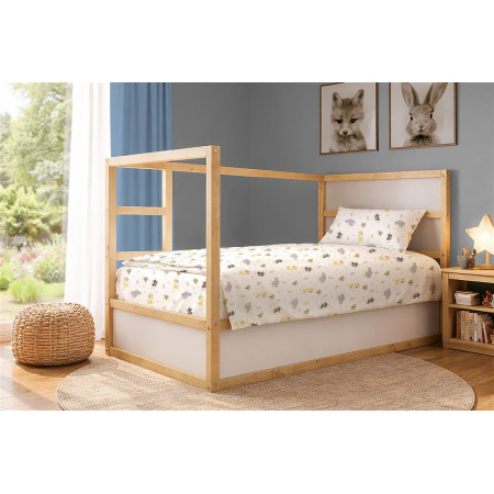 Σεντόνια Εμπριμέ Σετ 3 τεμ kids Happy Safari 713 160X240 White-Grey 100% Cotton