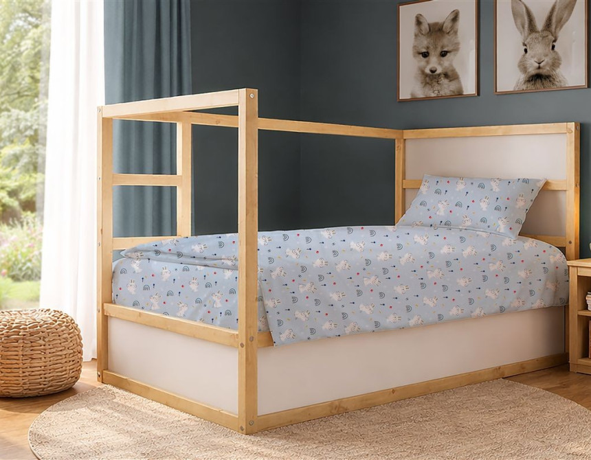 Σεντόνια Εμπριμέ Σετ 3 τεμ kids Rabbit Garden 584 160X240 Sky Blue 100% Cotton