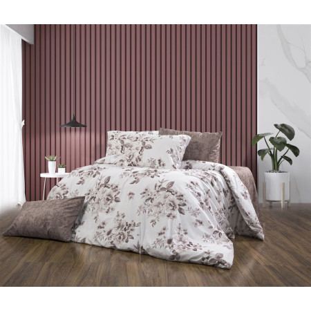 Σεντόνια Εμπριμέ Σετ 4 τεμ Βερονίκη 488 240X270 White-Mocha 70/30 Cott/Pol