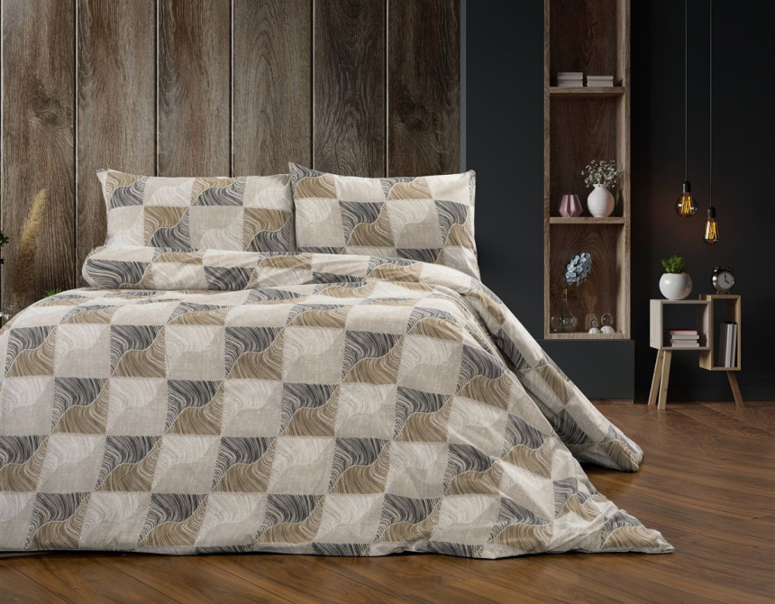 Σεντόνια Εμπριμέ Σετ 4 τεμ Κλεοπάτρα 609 220X240 Beige-Black 70/30 Cott/Pol