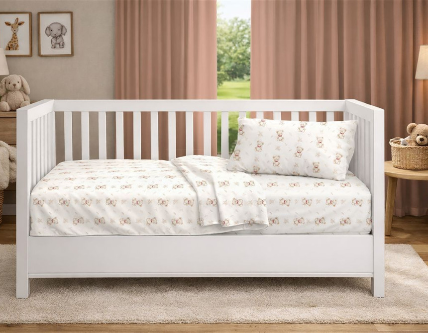 Κατωσέντονο Με Λάστιχο bebe Newborn Bear 716 0,70x1,40x0,15 White-Beige 100% Cotton