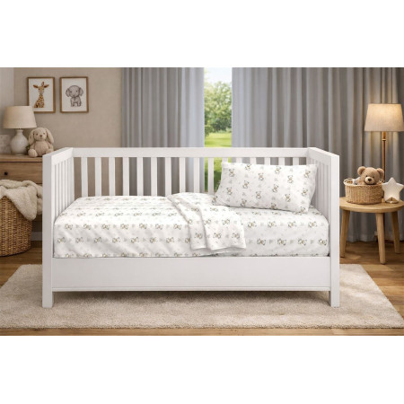 Κατωσέντονο Με Λάστιχο bebe Newborn Bear 717 0,70x1,40x0,15 White-Grey 100% Cotton