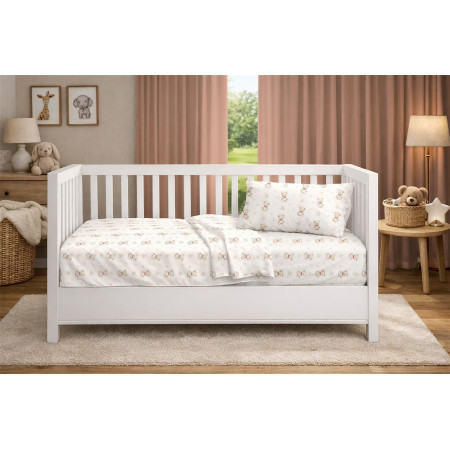 Παπλωματοθήκη Εμπριμέ bebe Newborn Bear 716 120x160 White-Beige 100% Cotton