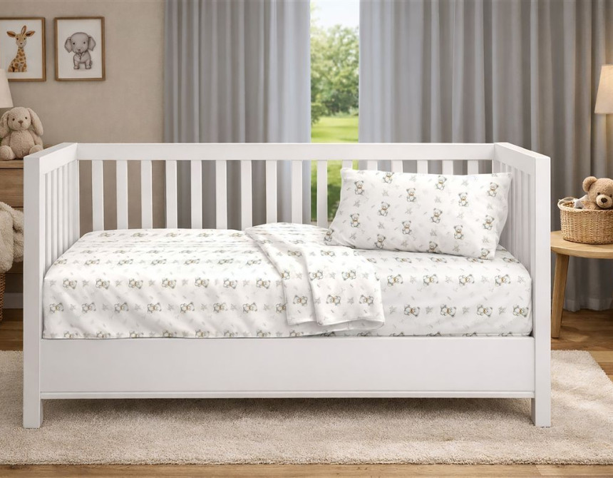 Παπλωματοθήκη Εμπριμέ bebe Newborn Bear 717 120x160 White-Grey 100% Cotton