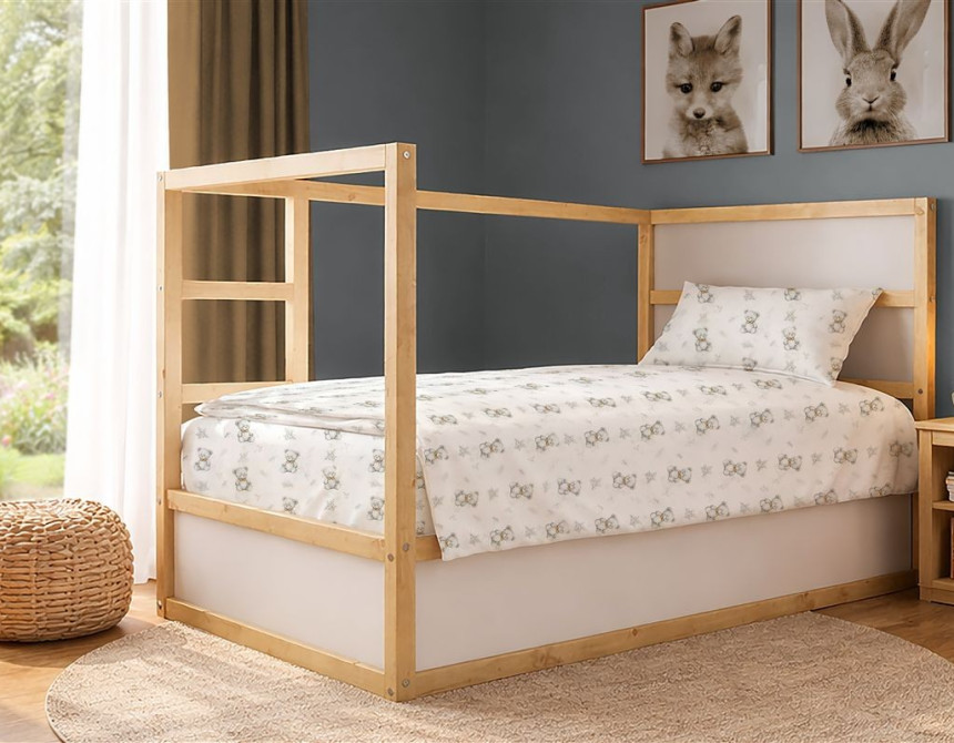 Σεντόνια Εμπριμέ Σετ 2 τεμ kids Newborn Bear 717 160x240 White-Grey 100% Cotton