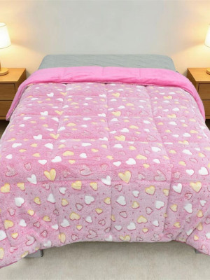 Κουβερτοπάπλωμα φωσφορίζον Hearts 175x225 Pink 100% Polyester