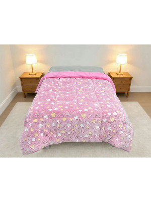 Κουβερτοπάπλωμα φωσφορίζον Hearts 175x225 Pink 100% Polyester