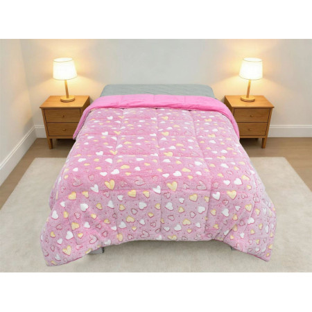Κουβερτοπάπλωμα φωσφορίζον Hearts 175x225 Pink 100% Polyester