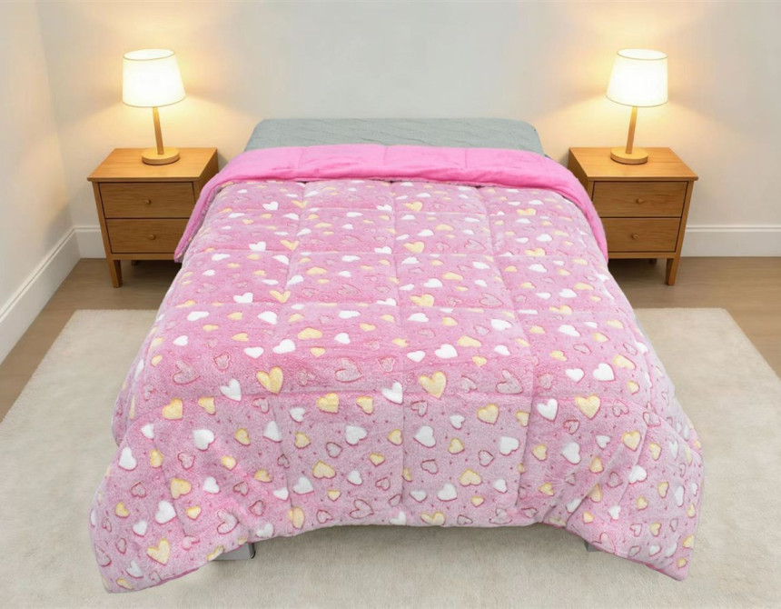 Κουβερτοπάπλωμα φωσφορίζον Hearts 175x225 Pink 100% Polyester