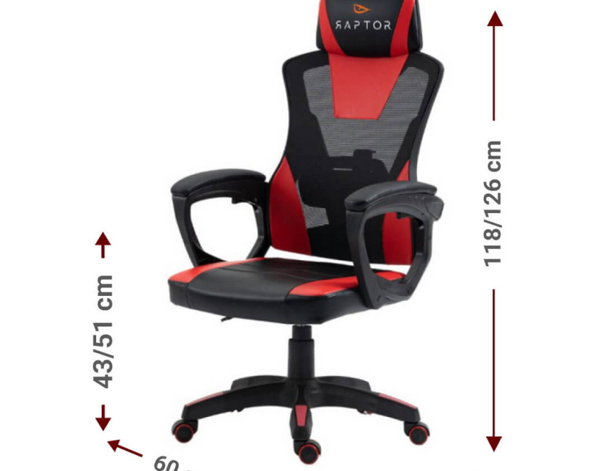 Καρέκλα Gaming Raptor Ace-Kokkino