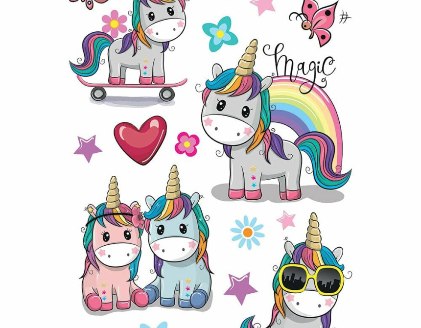 Colorful Unicorns αυτοκόλλητα τοίχου L (18116)