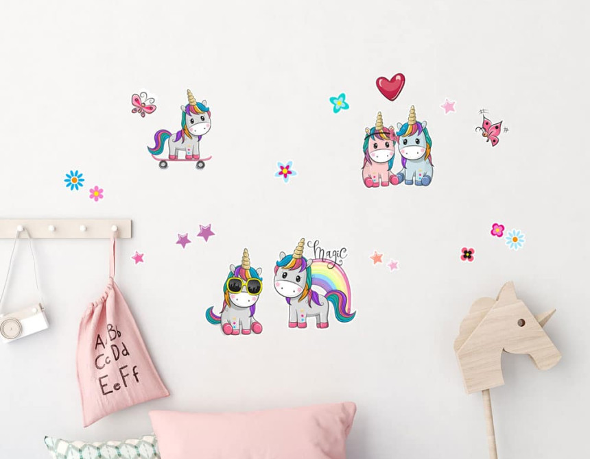 Colorful Unicorns αυτοκόλλητα τοίχου L (18116)