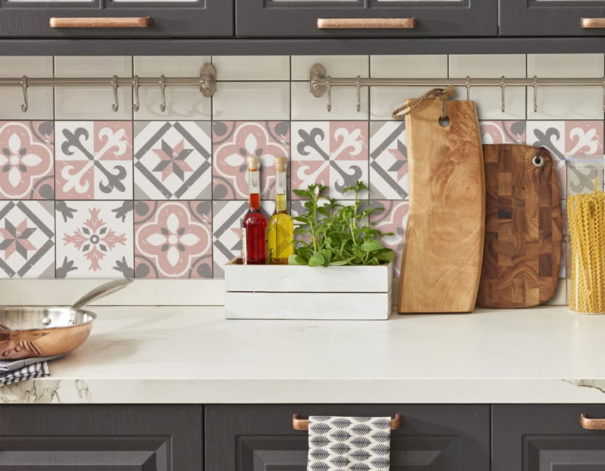 Tile Cover Pink πλακάκια διακόσμησης τοίχων κουζίνας & μπάνιου (31224)