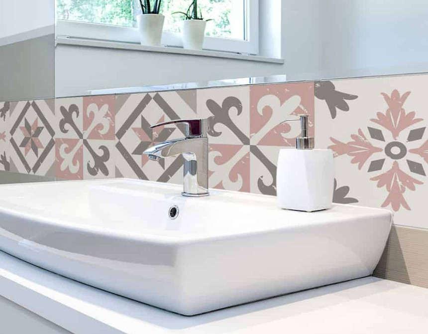 Tile Cover Pink πλακάκια διακόσμησης τοίχων κουζίνας & μπάνιου (31224)