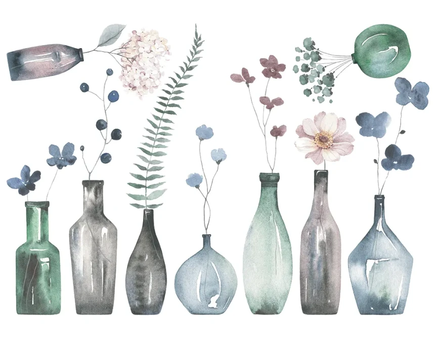Flowers in Bottles αυτοκόλλητα τοίχου (44241)