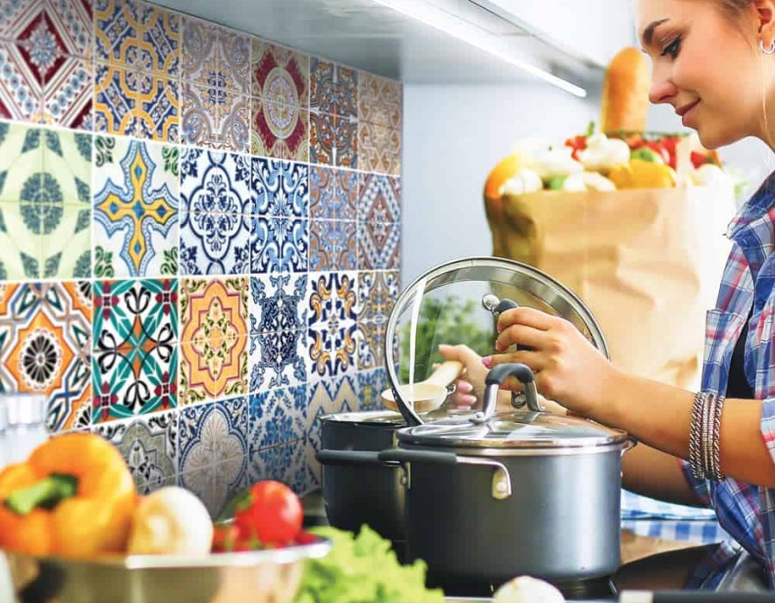 Azulejos L πλάτη προστασίας τοίχου εστιών κουζίνας (67202)