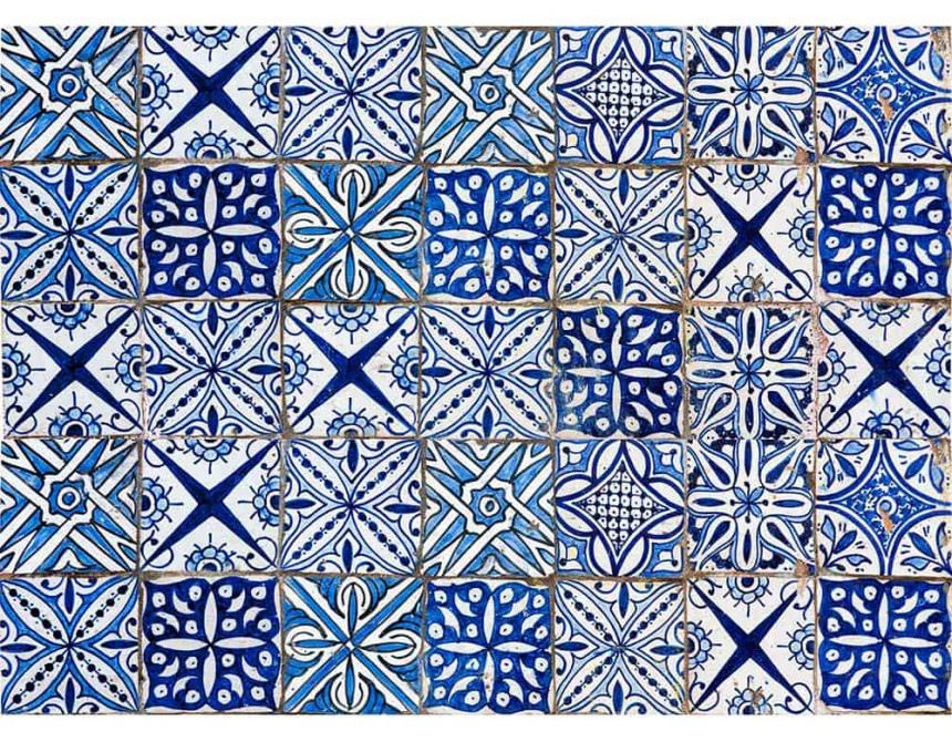 Blue Azulejos L πλάτη προστασίας τοίχου εστιών κουζίνας (67215)