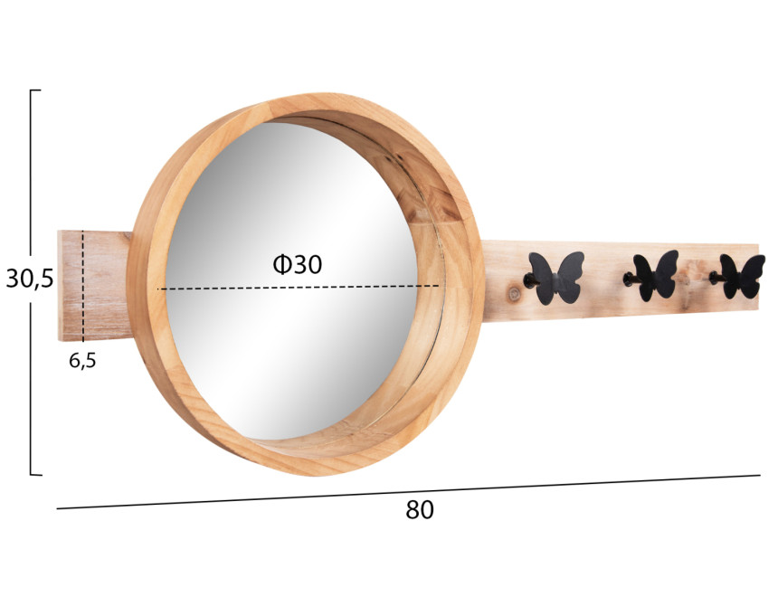 ΚΑΘΡΕΠΤΗΣ ΤΟΙΧΟΥ ΣΤΡΟΓΓΥΛΟΣ SCUTTLE HM4222 FIR WOOD&MDF-BLACK METAL 80x6,5x30,5Υεκ.