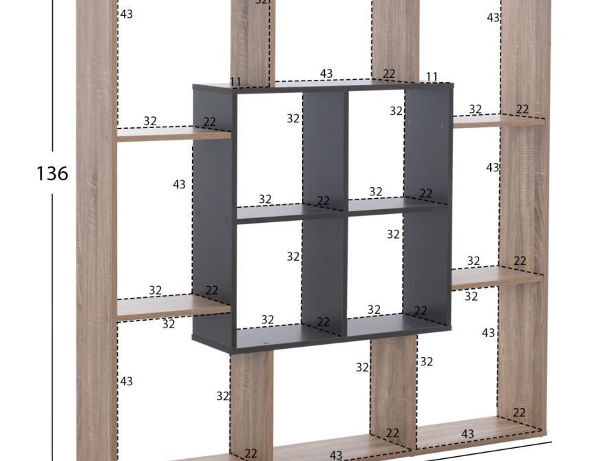 ΒΙΒΛΙΟΘΗΚΗ BRODY HM8771.02 136X22X136 ΓΚΡΙ