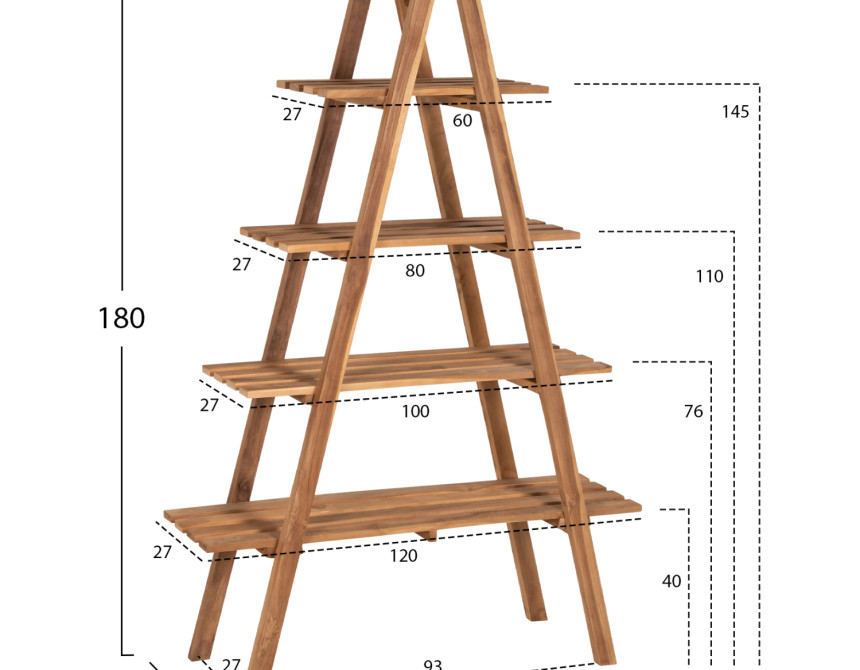 ΒΙΒΛΙΟΘΗΚΗ STAM HM7895 TEAK ΞΥΛΟ ΣΕ ΦΥΣΙΚΟ ΧΡΩΜΑ 120x33x180Y εκ.