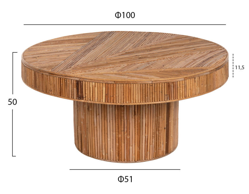 ΤΡΑΠΕΖΙ ΣΑΛΟΝΙΟΥ GATSBY ΣΤΡΟΓΓΥΛΟ HM9651 RATTAN ΧΡΩΜΑ ΦΥΣΙΚΟ Φ100x50Y εκ.