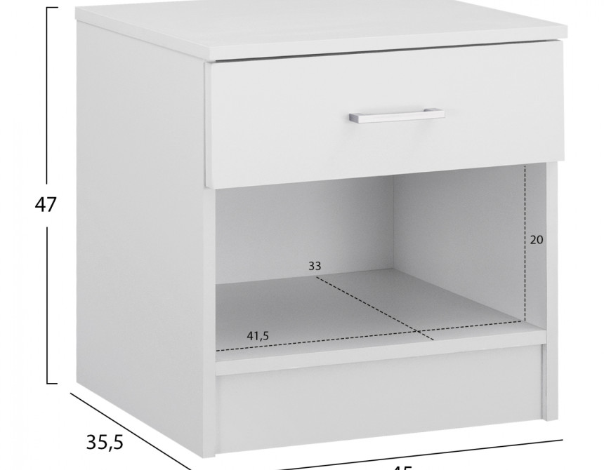 ΚΟΜΟΔΙΝΟ ΜΕ 1 ΣΥΡΤΑΡΙ LANEY ΛΕΥΚΟ HM2345.05 45x35,5x47 εκ.