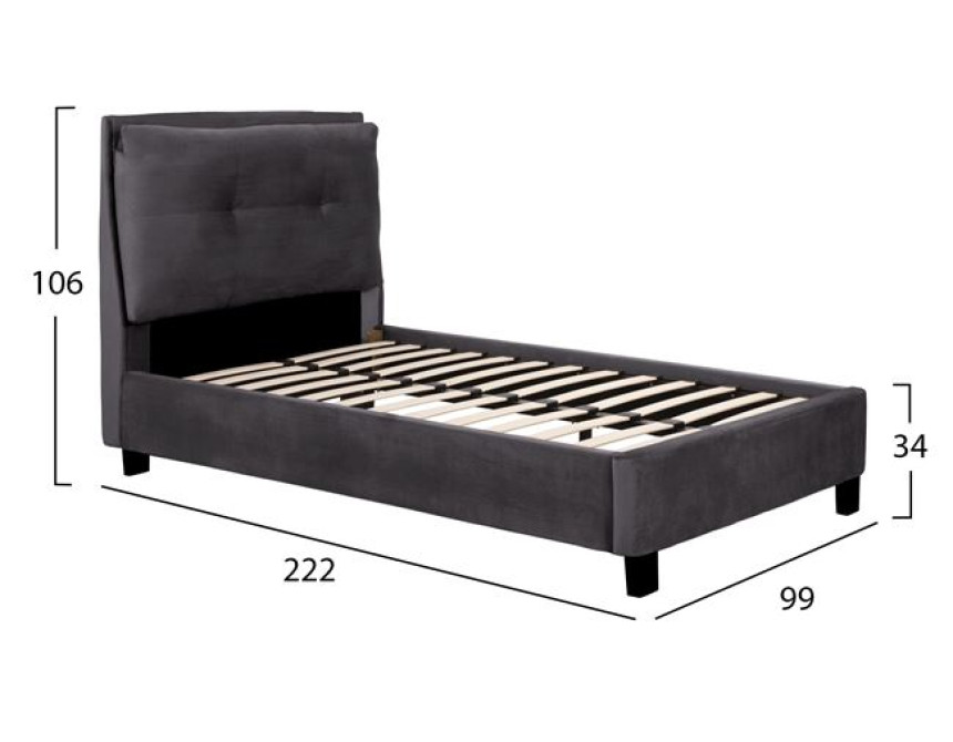 ΚΡΕΒΑΤΙ RILEY 90x200 εκ. ΜΕ ΥΦΑΣΜΑ ΒΕΛΟΥΔΟ ΓΚΡΙ HM561.01