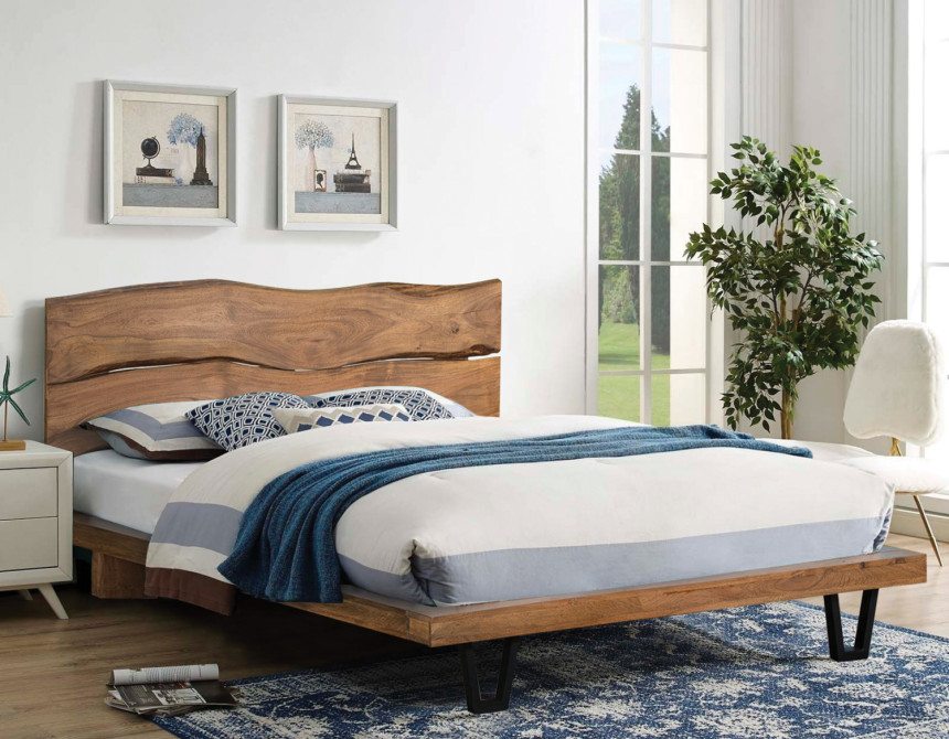 ΚΡΕΒΑΤΙ NICOLE HM8218.11 ΑΠΟ ΜΑΣΙΦ ΞΥΛΟ ΑΚΑΚΙΑΣ 212,5x180x106εκ. ΓΙΑ ΣΤΡΩΜΑ 160Χ200
