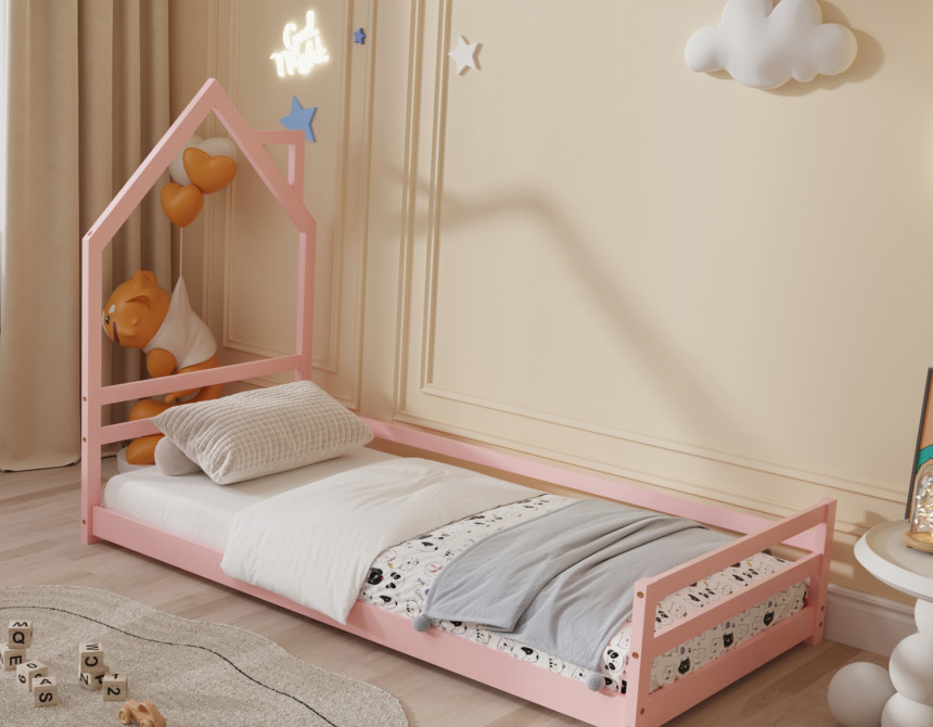 ΚΡΕΒΑΤΙ ΠΑΙΔΙΚΟ HOUSER HM676.06 τ.MONTESSORI ΞΥΛΟ ΠΕΥΚΟ ΡΟΖ- 190x90εκ