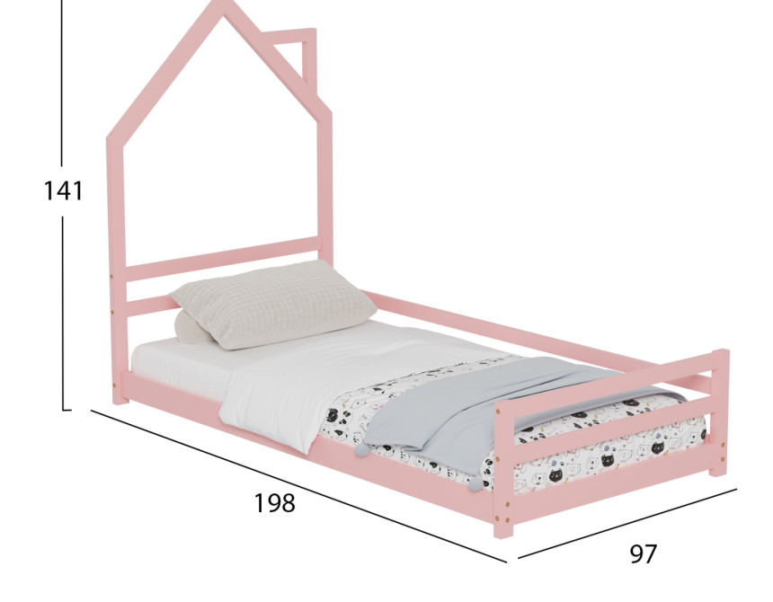 ΚΡΕΒΑΤΙ ΠΑΙΔΙΚΟ HOUSER HM676.06 τ.MONTESSORI ΞΥΛΟ ΠΕΥΚΟ ΡΟΖ- 190x90εκ
