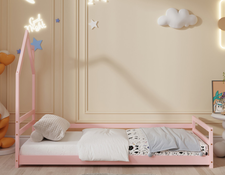 ΚΡΕΒΑΤΙ ΠΑΙΔΙΚΟ HOUSER HM676.06 τ.MONTESSORI ΞΥΛΟ ΠΕΥΚΟ ΡΟΖ- 190x90εκ