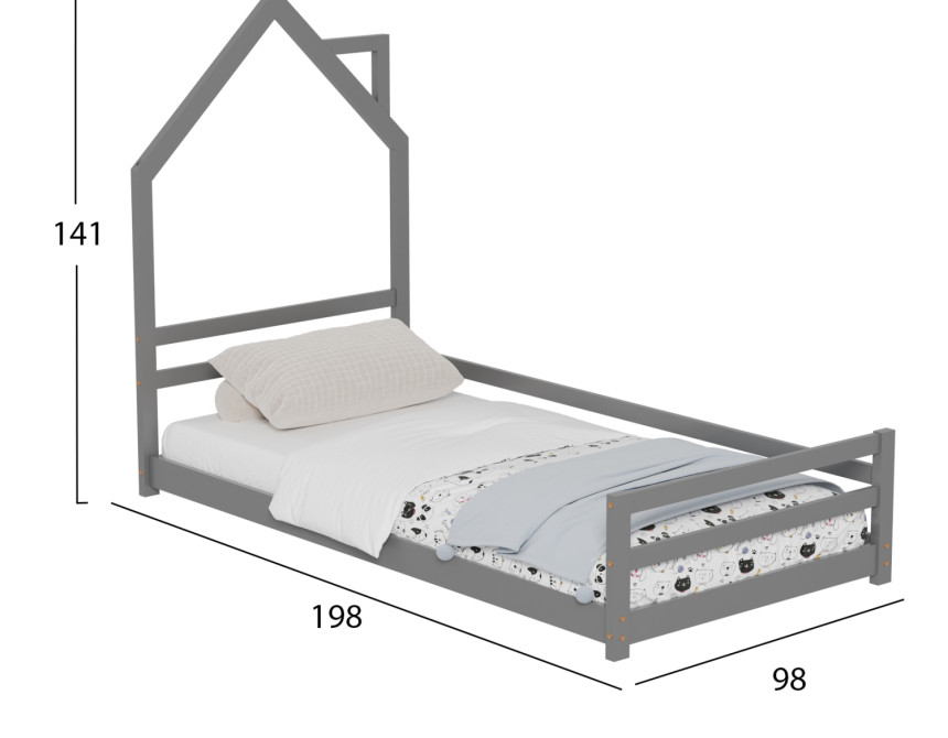 ΚΡΕΒΑΤΙ ΠΑΙΔΙΚΟ HOUSER HM676.05 τ.MONTESSORI ΞΥΛΟ ΠΕΥΚΟ ΓΚΡΙ- 190x90εκ