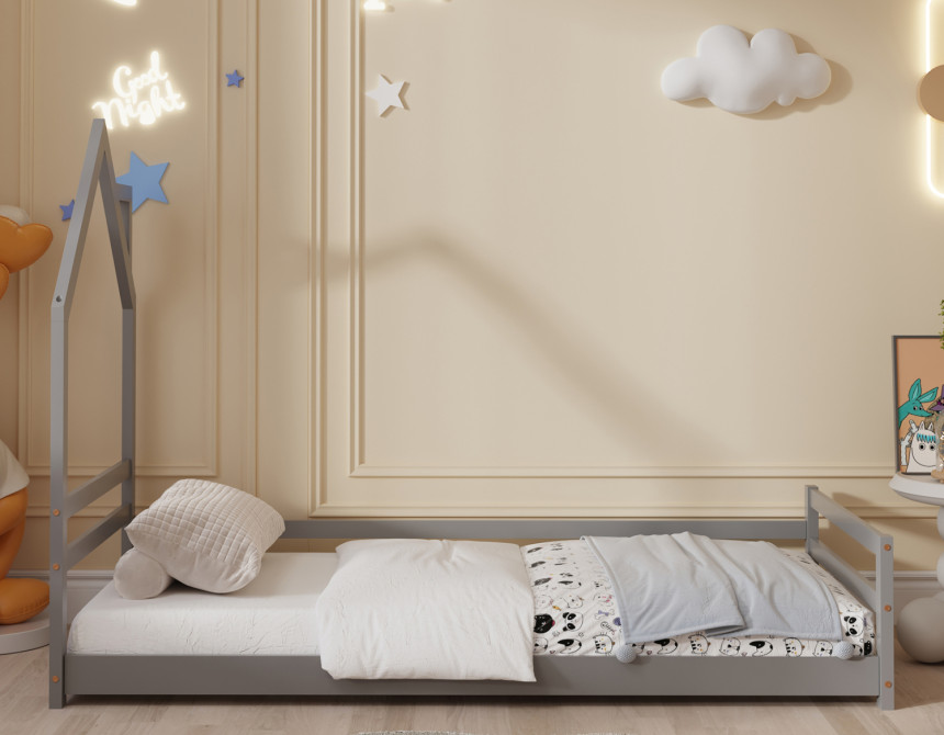 ΚΡΕΒΑΤΙ ΠΑΙΔΙΚΟ HOUSER HM676.05 τ.MONTESSORI ΞΥΛΟ ΠΕΥΚΟ ΓΚΡΙ- 190x90εκ