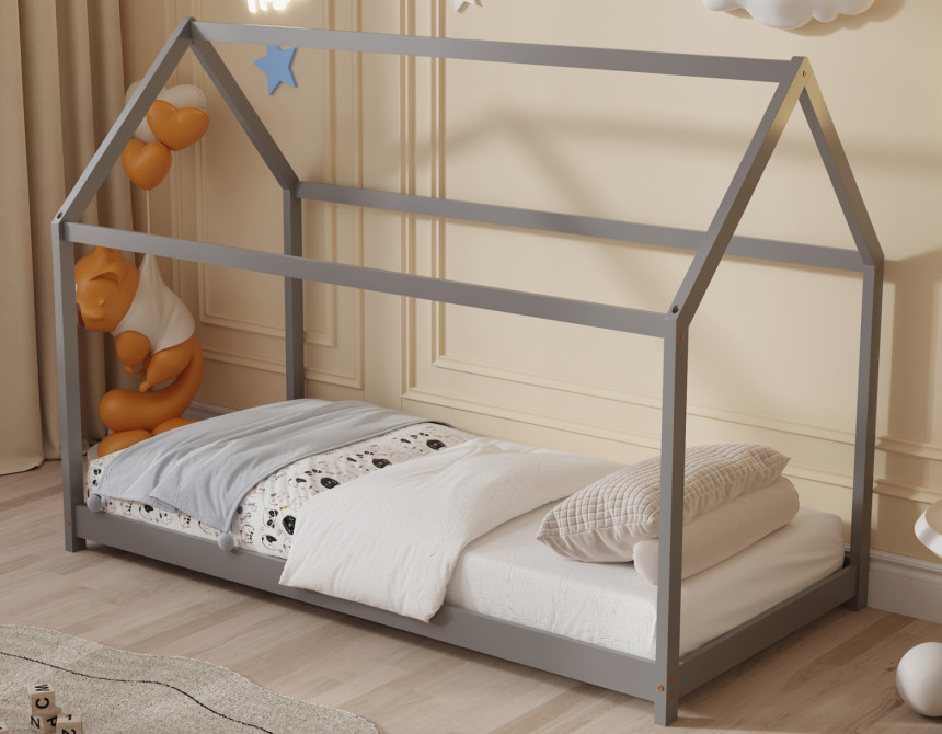 ΚΡΕΒΑΤΙ ΠΑΙΔΙΚΟ PEPE HM677.05 τ.MONTESSORI ΞΥΛΟ ΠΕΥΚΟ ΓΚΡΙ- 190x90εκ