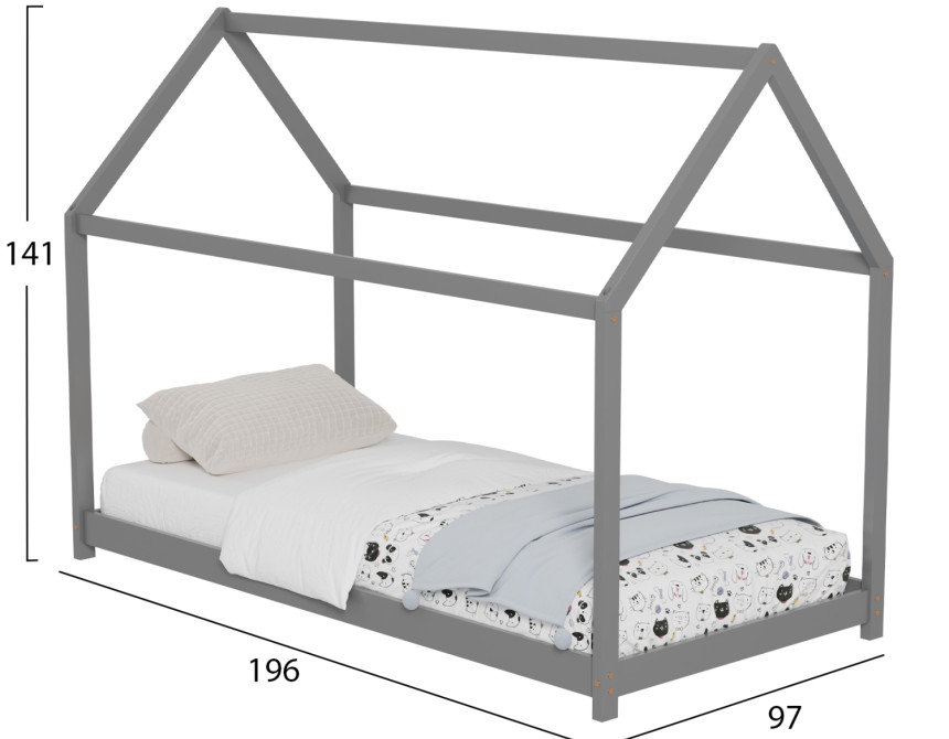 ΚΡΕΒΑΤΙ ΠΑΙΔΙΚΟ PEPE HM677.05 τ.MONTESSORI ΞΥΛΟ ΠΕΥΚΟ ΓΚΡΙ- 190x90εκ