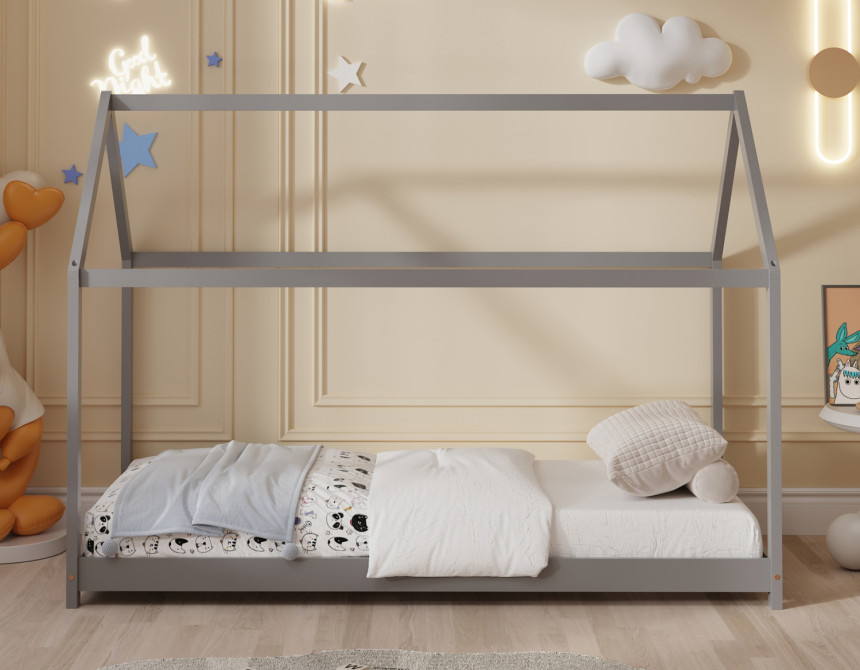 ΚΡΕΒΑΤΙ ΠΑΙΔΙΚΟ PEPE HM677.05 τ.MONTESSORI ΞΥΛΟ ΠΕΥΚΟ ΓΚΡΙ- 190x90εκ