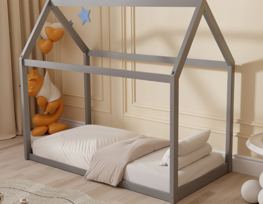 ΚΡΕΒΑΤΙ ΠΑΙΔΙΚΟ PEPE HM678.05 τ.MONTESSORI ΞΥΛΟ ΠΕΥΚΟ ΓΚΡΙ- 140x70εκ