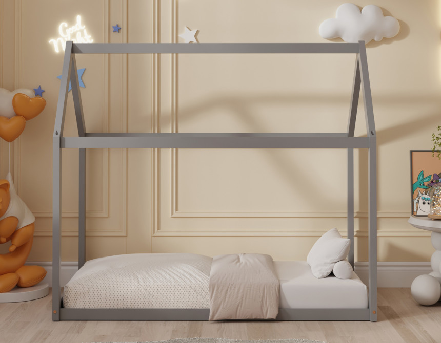 ΚΡΕΒΑΤΙ ΠΑΙΔΙΚΟ PEPE HM678.05 τ.MONTESSORI ΞΥΛΟ ΠΕΥΚΟ ΓΚΡΙ- 140x70εκ