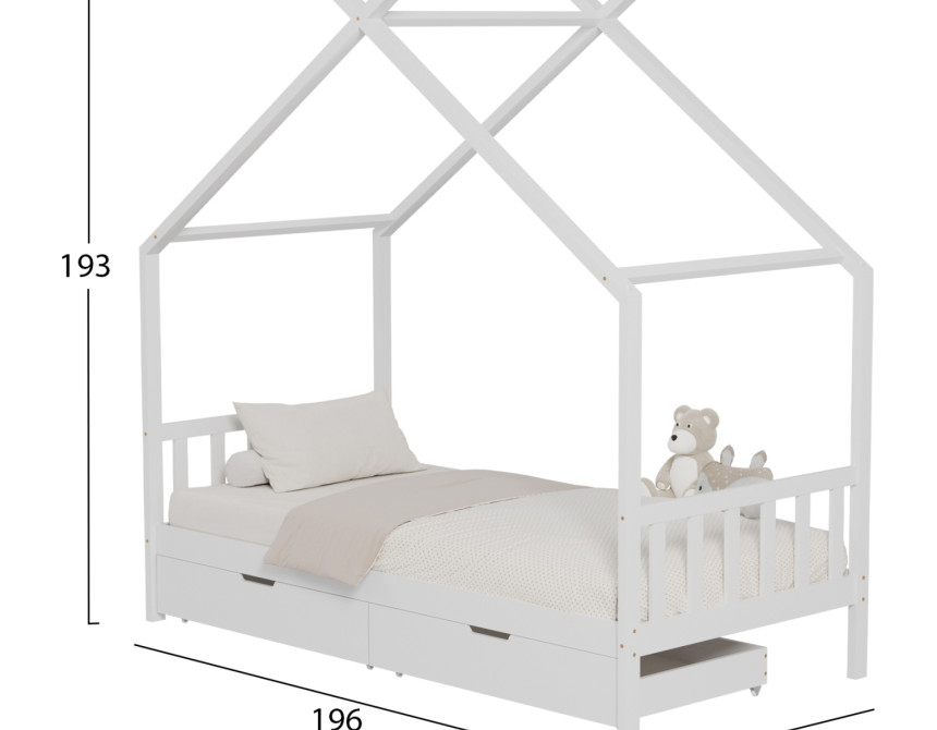 ΚΡΕΒΑΤΙ ΠΑΙΔΙΚΟ KLARICE HM680.03 τ.MONTESSORI-2 ΣΥΡΤΑΡΙΑ-ΞΥΛΟ ΠΕΥΚΟΥ ΛΕΥΚΟ-190x90εκ