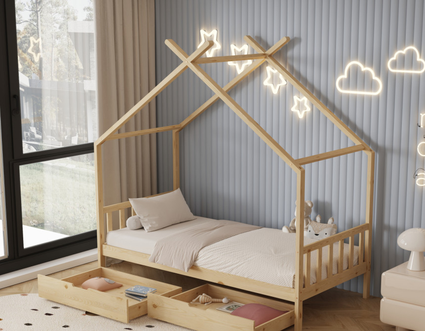 ΚΡΕΒΑΤΙ ΠΑΙΔΙΚΟ KLARICE HM680.01 τ.MONTESSORI-2 ΣΥΡΤΑΡΙΑ-ΞΥΛΟ ΠΕΥΚΟ ΦΥΣΙΚΟ-190x90εκ