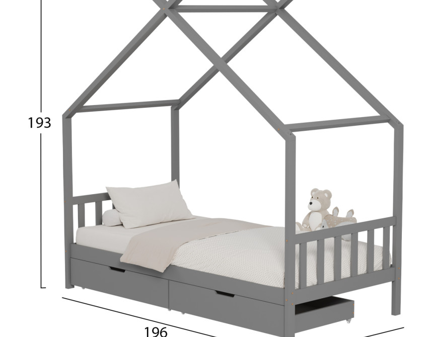 ΚΡΕΒΑΤΙ ΠΑΙΔΙΚΟ KLARICE HM680.05 τ.MONTESSORI-2 ΣΥΡΤΑΡΙΑ- ΞΥΛΟ ΠΕΥΚΟΥ ΓΚΡΙ-190x90εκ