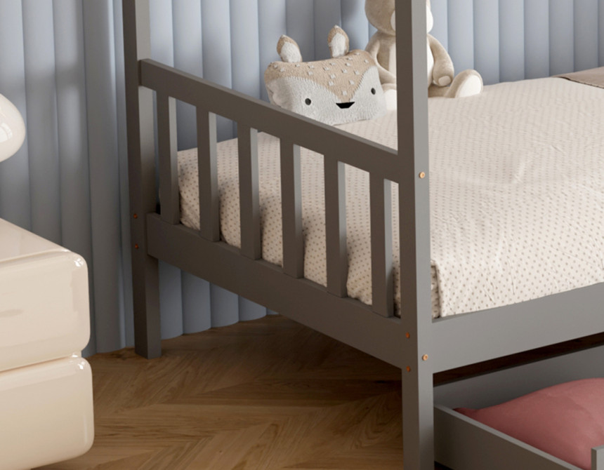 ΚΡΕΒΑΤΙ ΠΑΙΔΙΚΟ KLARICE HM680.05 τ.MONTESSORI-2 ΣΥΡΤΑΡΙΑ- ΞΥΛΟ ΠΕΥΚΟΥ ΓΚΡΙ-190x90εκ