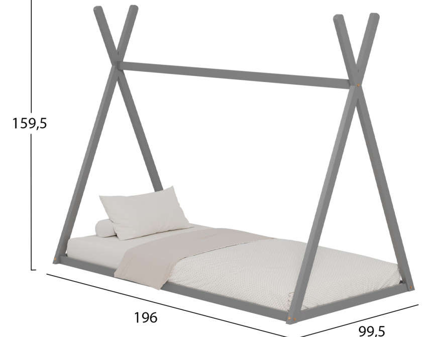 ΚΡΕΒΑΤΙ ΠΑΙΔΙΚΟ MUNK HM681.05 τ.MONTESSORI ΜΑΣΙΦ ΞΥΛΟ ΠΕΥΚΟΥ ΓΚΡΙ- 190x90εκ