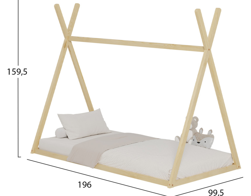 ΚΡΕΒΑΤΙ ΠΑΙΔΙΚΟ MUNK HM681.01 τ.MONTESSORI ΜΑΣΙΦ ΞΥΛΟ ΠΕΥΚΟΥ ΦΥΣΙΚΟ- 190x90εκ
